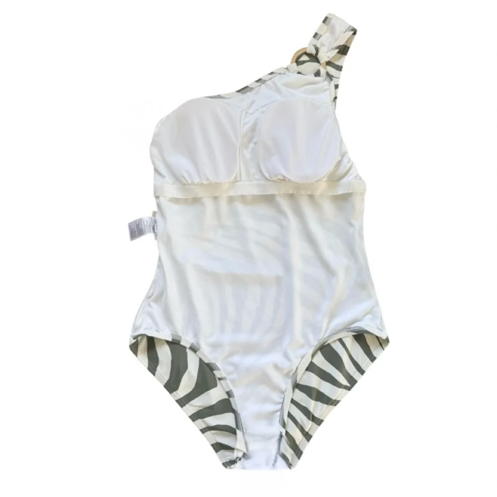 Michael Kors Women's Zebra Print One-Shoulder One Piece Swimsuit Size 10
